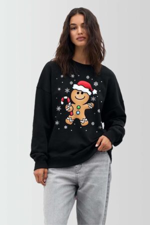 Women Gingerbread with Hat Printed Christmas Sweatshirt Hand in Pocket