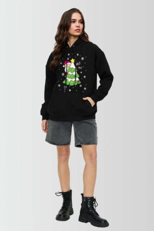 Women Ho Ho Printed Christmas Hoodie Standing Pose