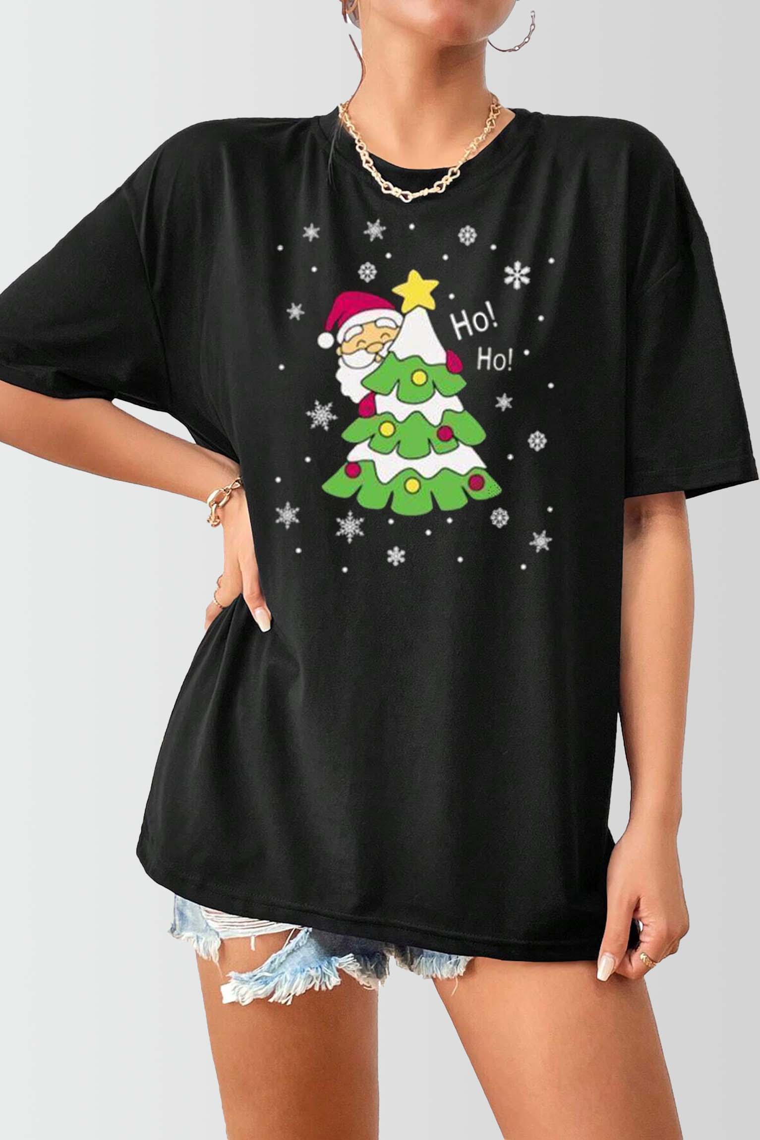 Women Ho Ho Printed Christmas Oversize T-Shirt