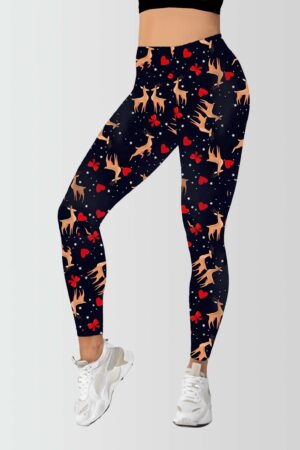 Women Reindeer Love Printed Christmas Leggings