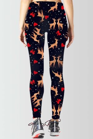 Women Reindeer Love Printed Christmas Leggings Back Pose