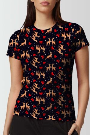 Women Reindeer Love Printed Christmas T Shirt