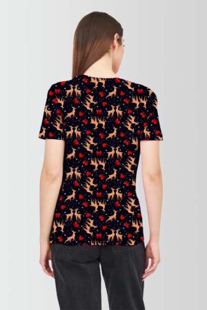 Women Reindeer Love Printed Christmas T Shirt Back Pose