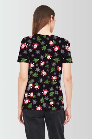 Women Santa Tree Snowfalke Printed Christmas T Shirt Back Pose
