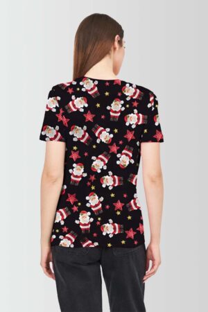 Women Santa with Star Printed Christmas T Shirt Back Pose