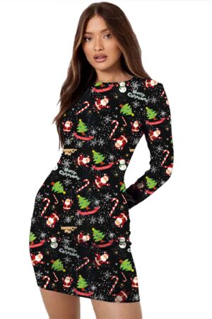 Women Snowflake Galaxy Printed Christmas Bodycon