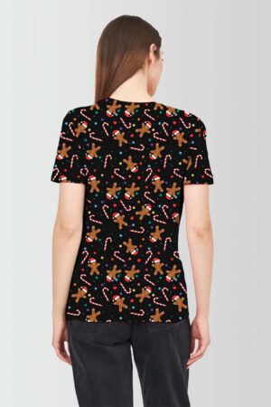 Women Star with Gingerbread Printed Christmas T Shirt Back Pose