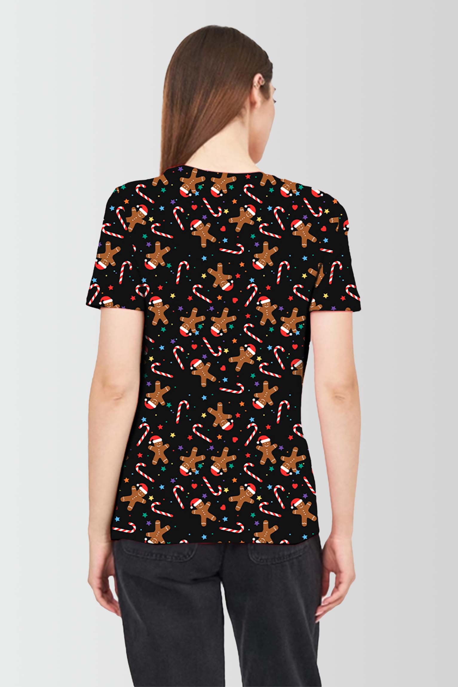Second image of Women Star With Gingerbread Printed Christmas T-Shirt