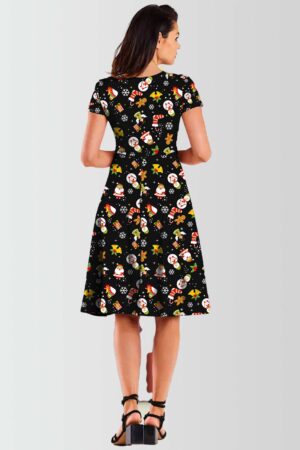 Angel and Snowman Printed Christmas Swing Dress Back Pose