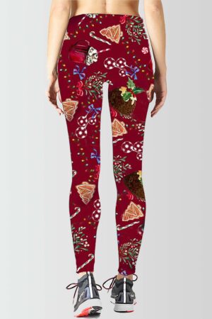 Women Xmas Gift Vintage Printed Christmas Leggings Back Pose