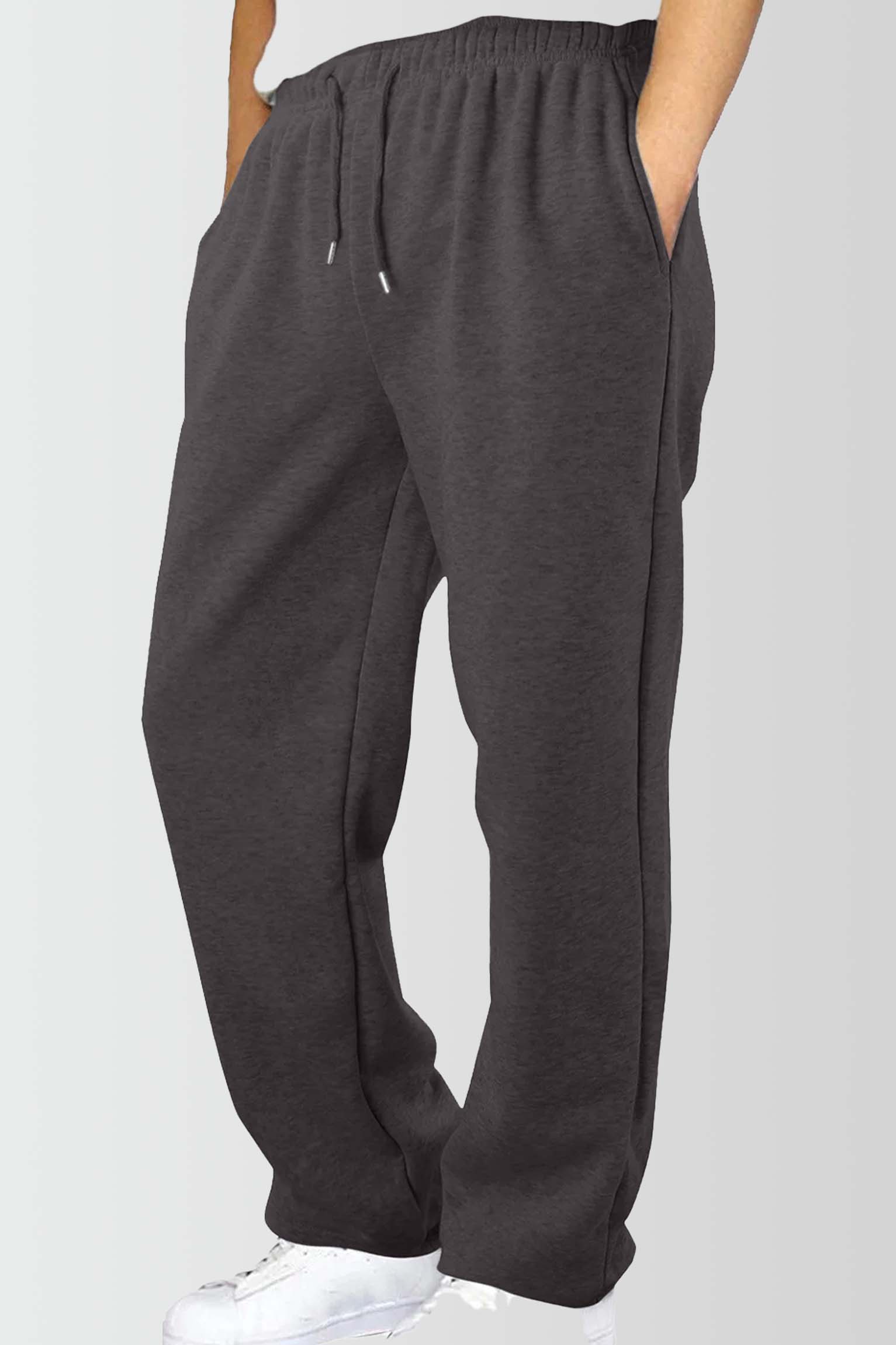 Men Fleece Joggers Open Hem Sweatpants