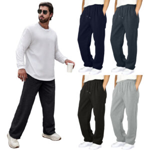 Men Fleece Joggers Open Hem Sweatpants