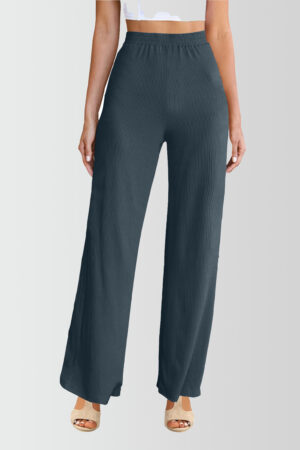 Casual Pants Rib-Knit Wide Leg Trousers Charcoal