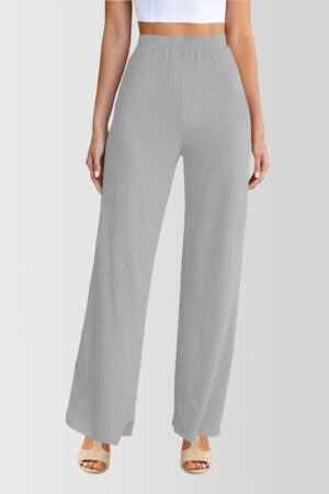 Casual Pants Rib-Knit Wide Leg Trousers Grey