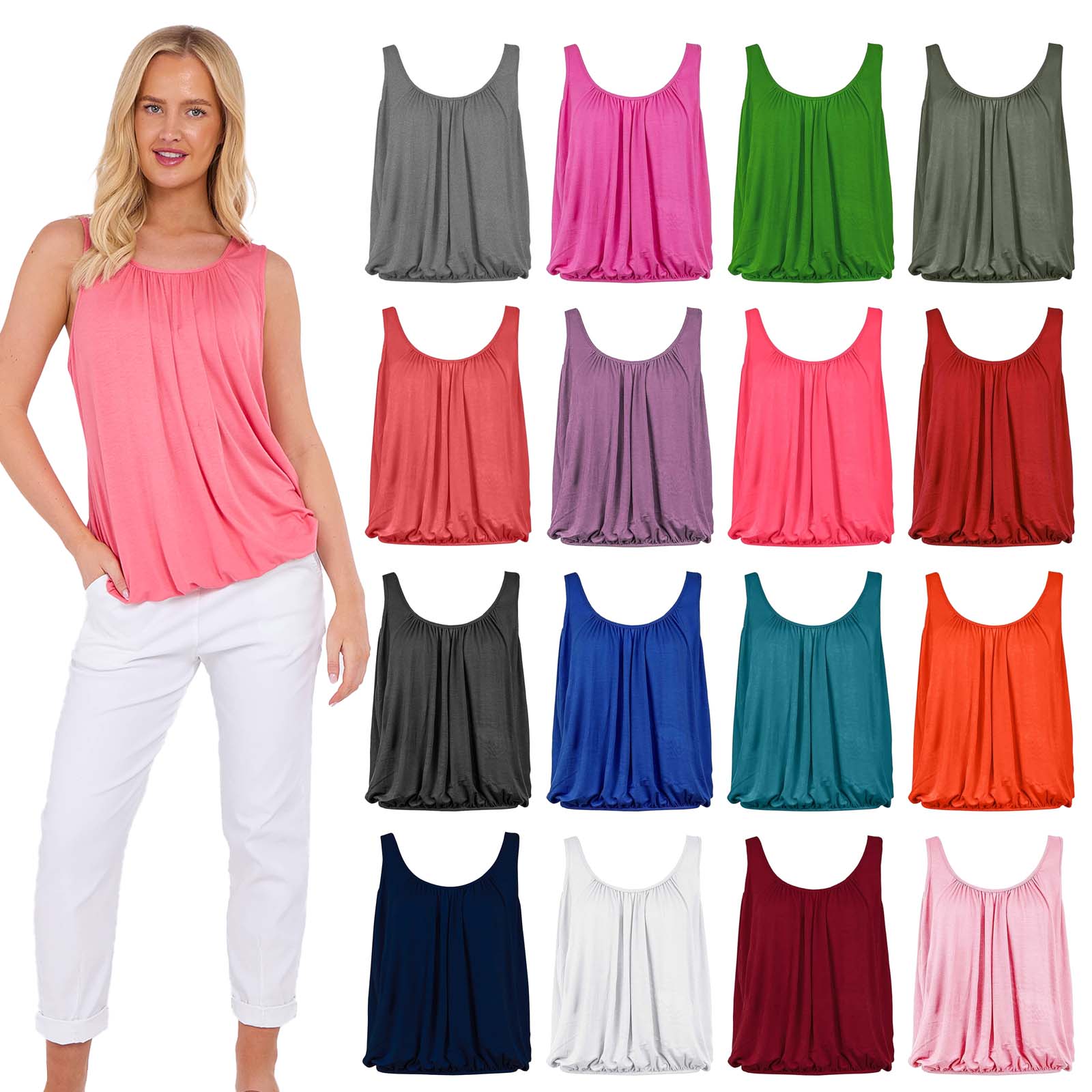 Women’s Sleeveless Top – Straps Vest with Round Neckline