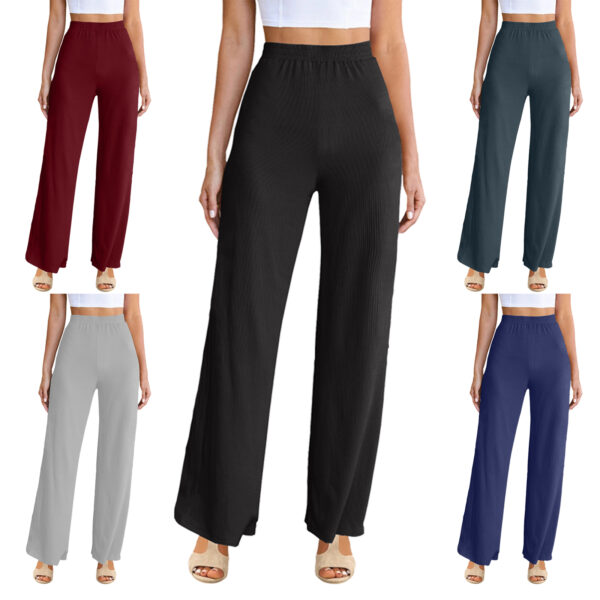 Casual Pants Rib-Knit Wide Leg Trousers Navy Blue