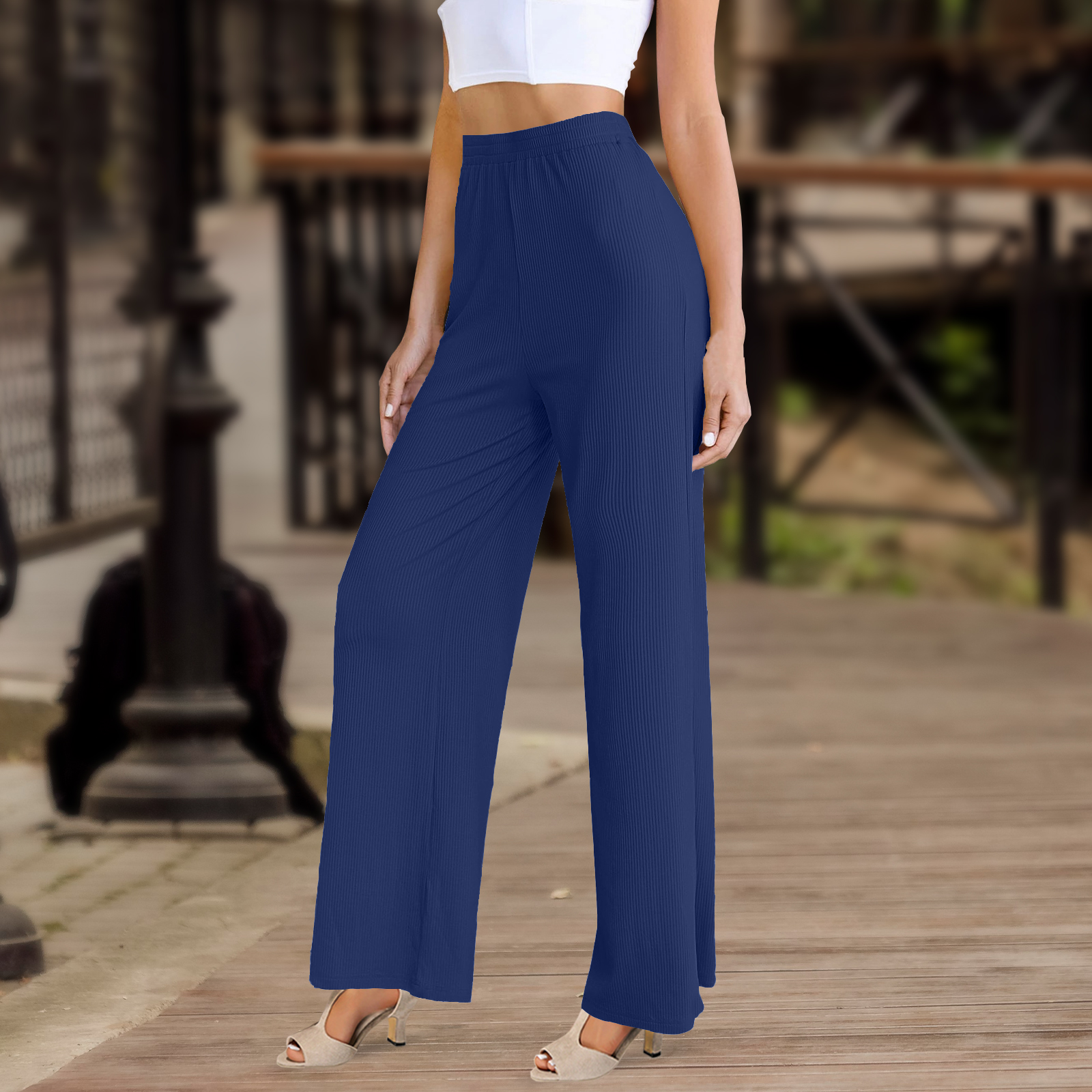 Second image of Women’s Casual Rib-Knit Wide Leg Trousers