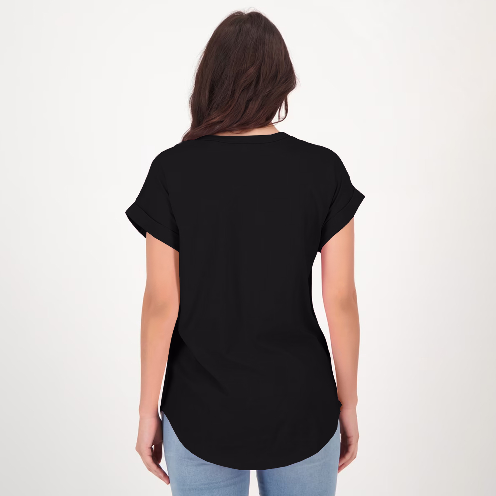 Second image of Women’s Plain Turn-Up Sleeve Round Neck T-Shirt