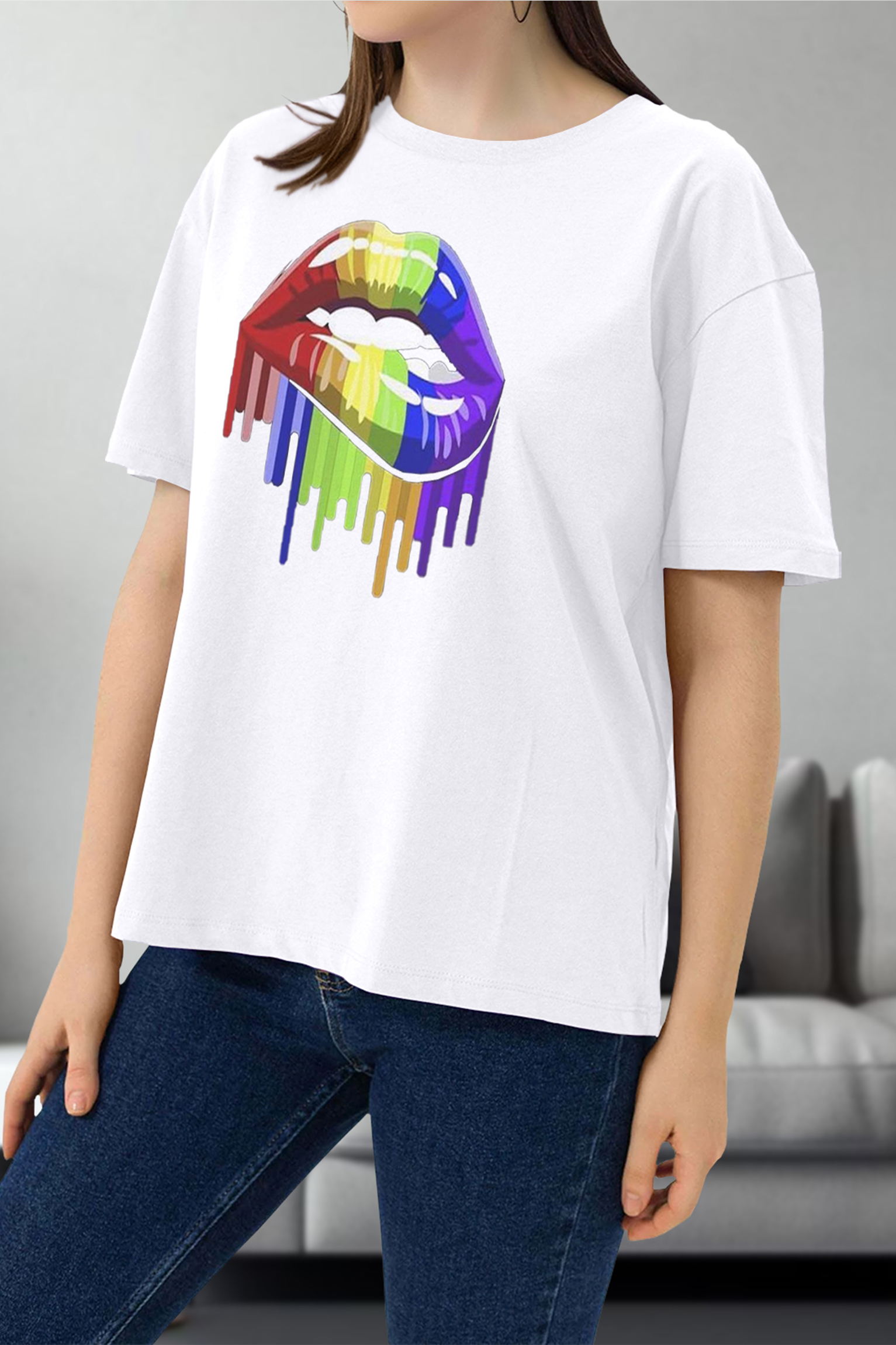 Second image of Women Drop Shoulder Oversized Printed T Shirt Trendy New Prints in Stock