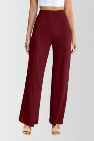 Casual Pants Rib-Knit Wide Leg Trousers Wine