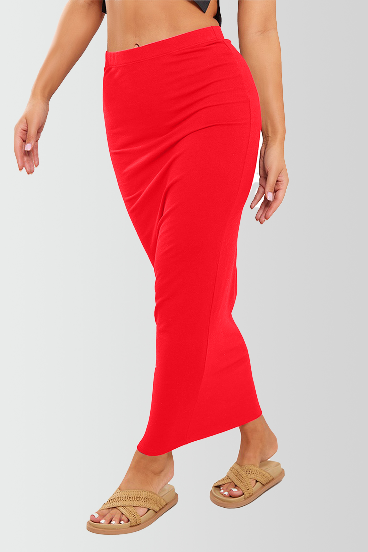 Women Midi Pencil Skirt Stretch Bodycon Plain