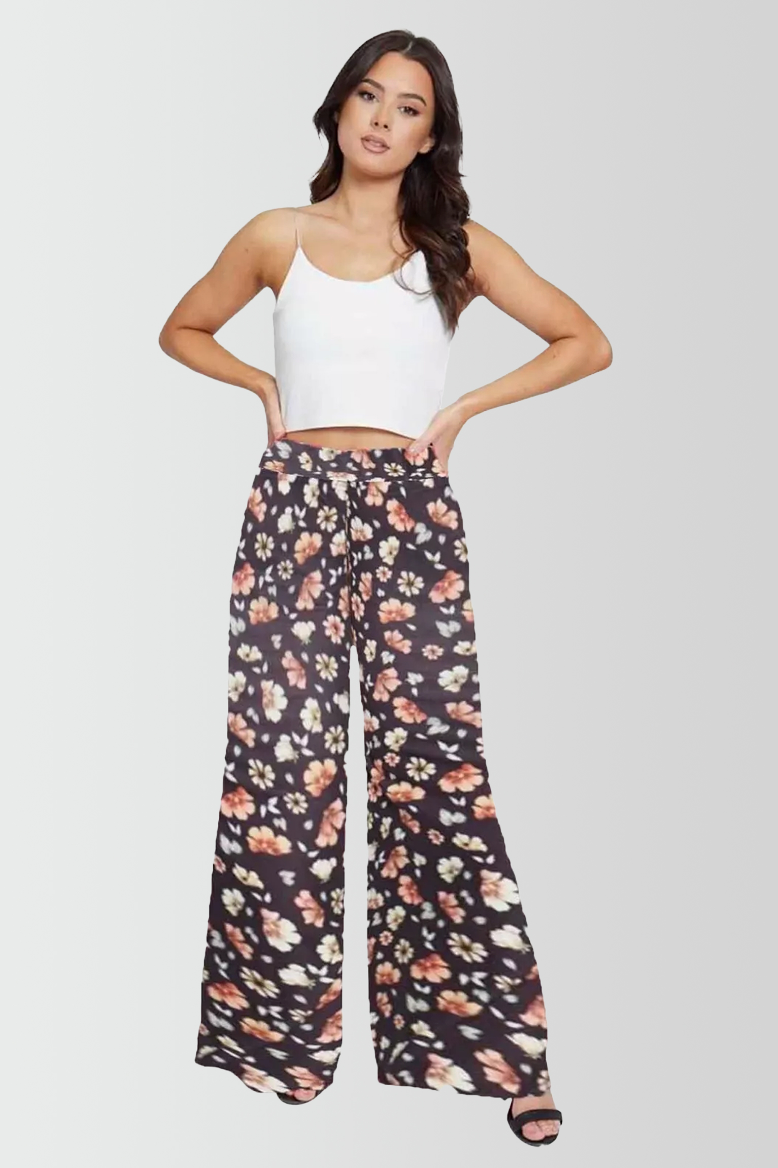 Womens Wide Leg High Waist Flared Printed Trouser