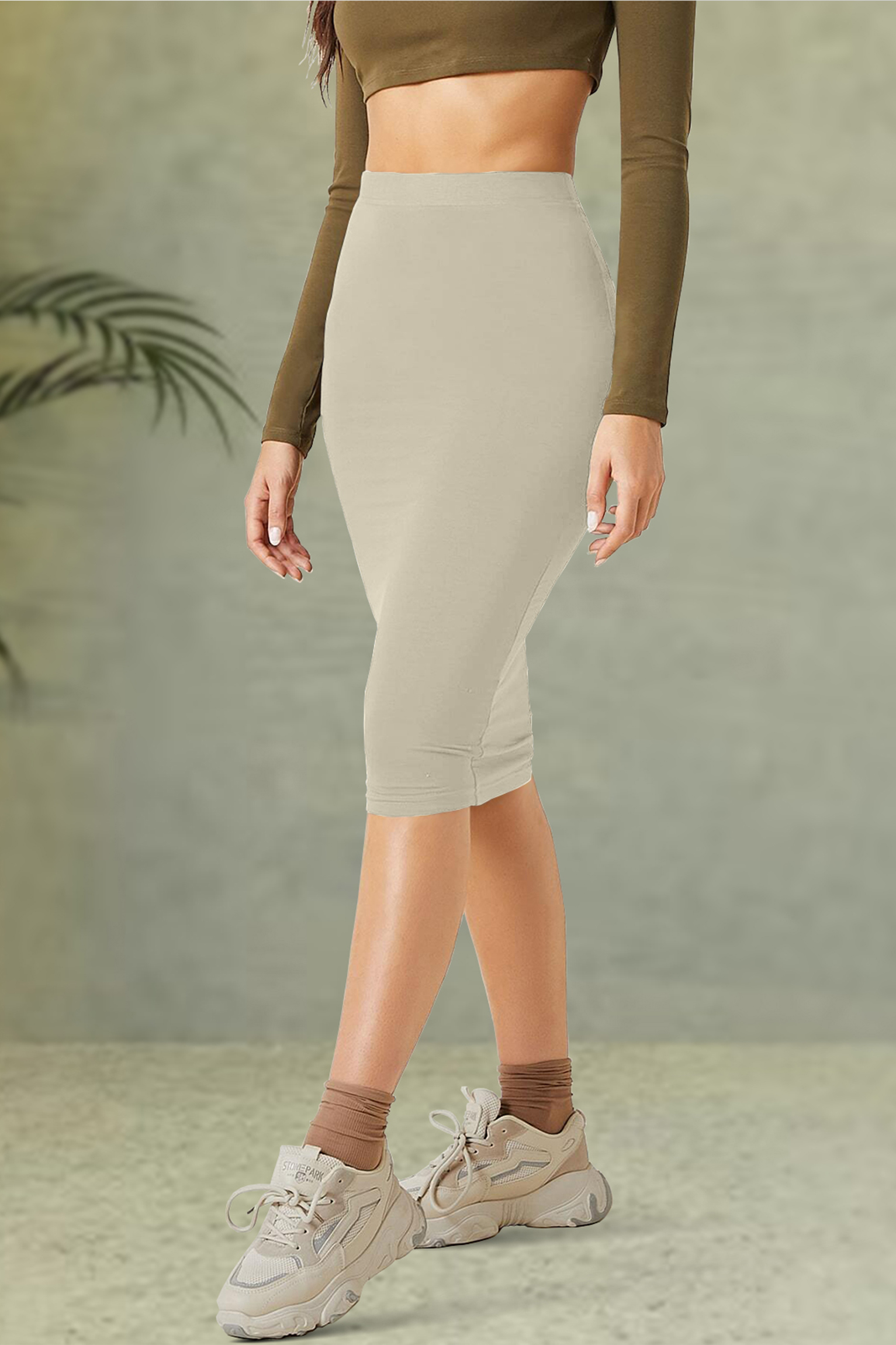 Second image of Women's Midi Pencil Skirt Stretch Bodycon Plain