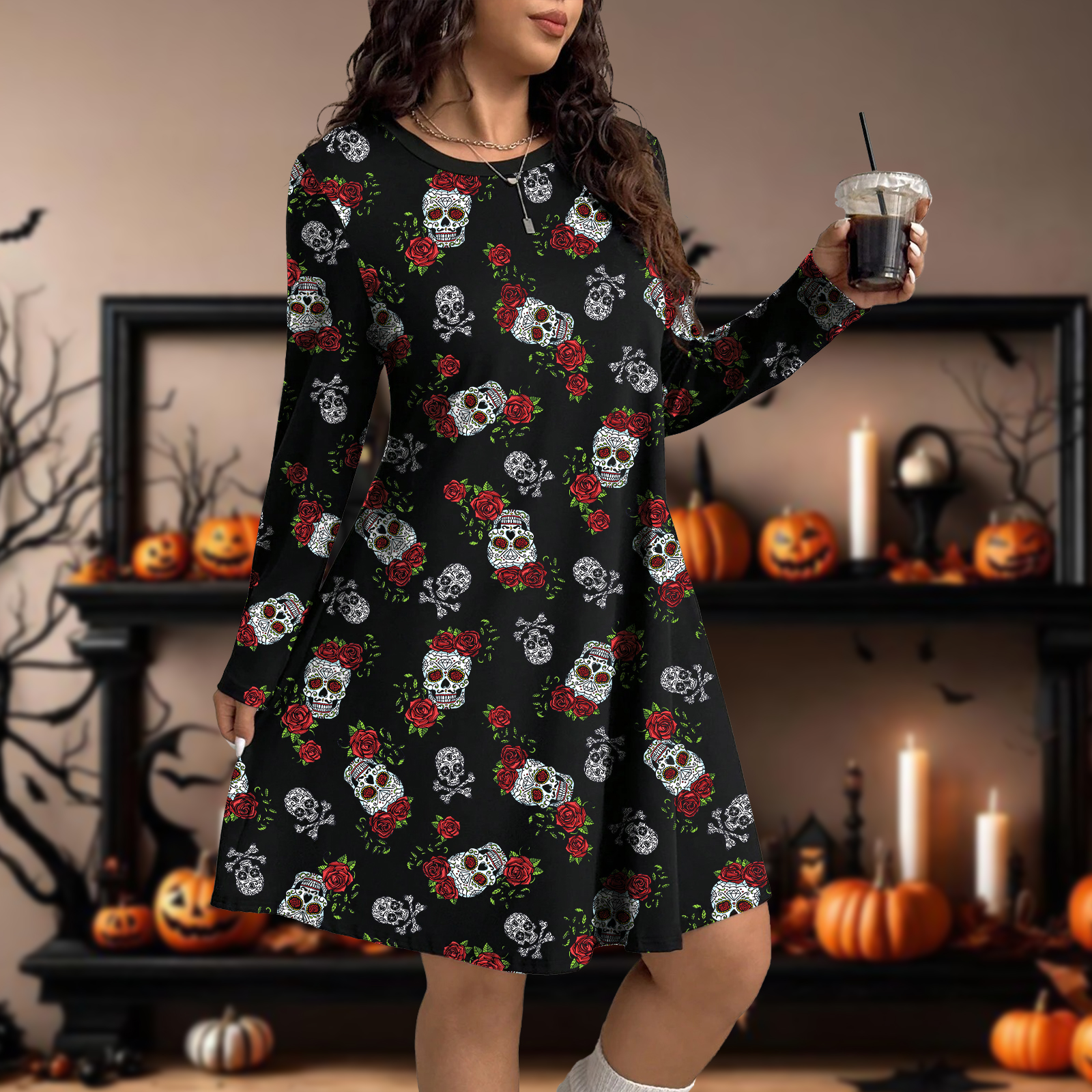 Second image of Women’s Rose Skull & Bones Halloween Dress