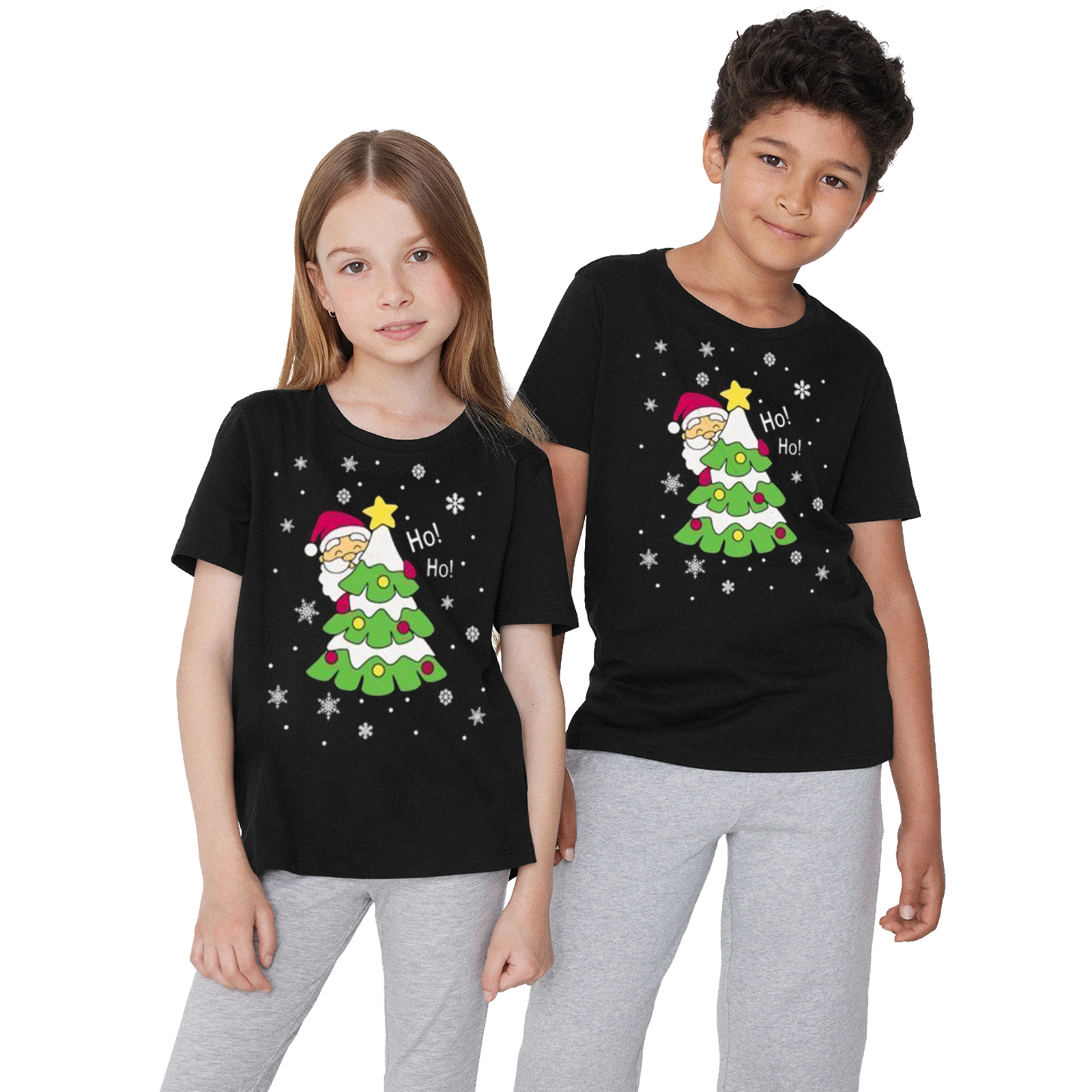 Kids Short Sleeve Crew Neck Ho Ho Print T-Shirt