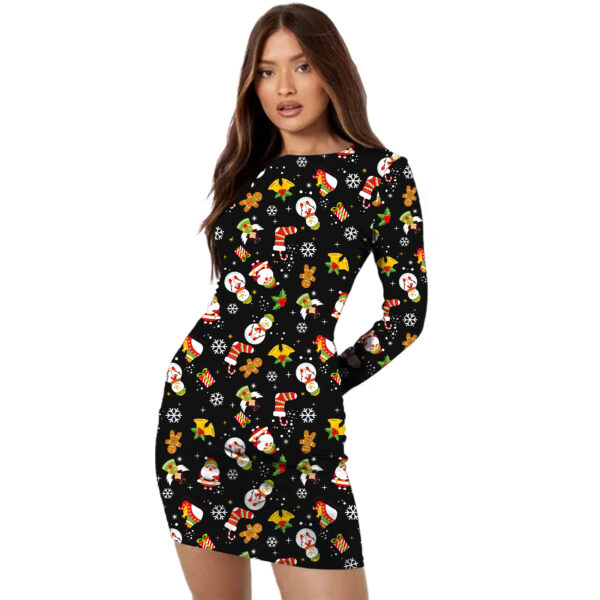 Angel And Snowman Printed Xmas Bodycon Dress