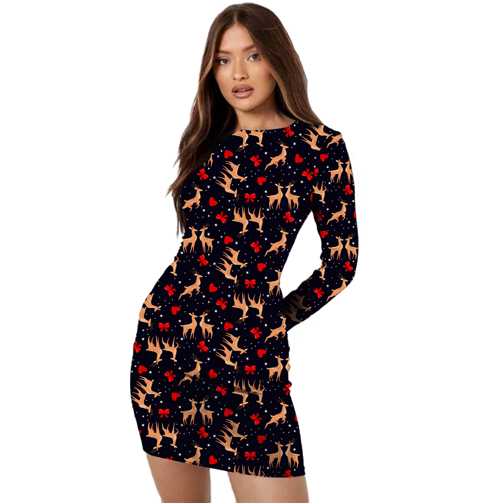 Reindeer Love Printed Xmas Bodycon Dress