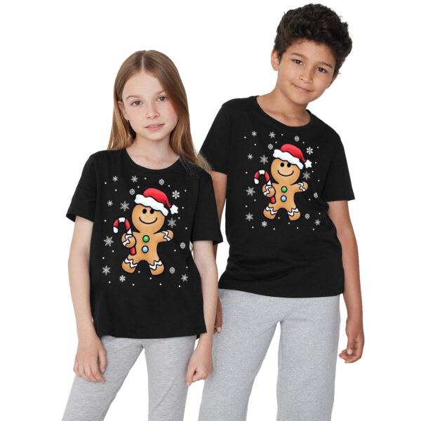 Kids Short Sleeve Crew Neck Gingerbread Hat Print T-Shirt