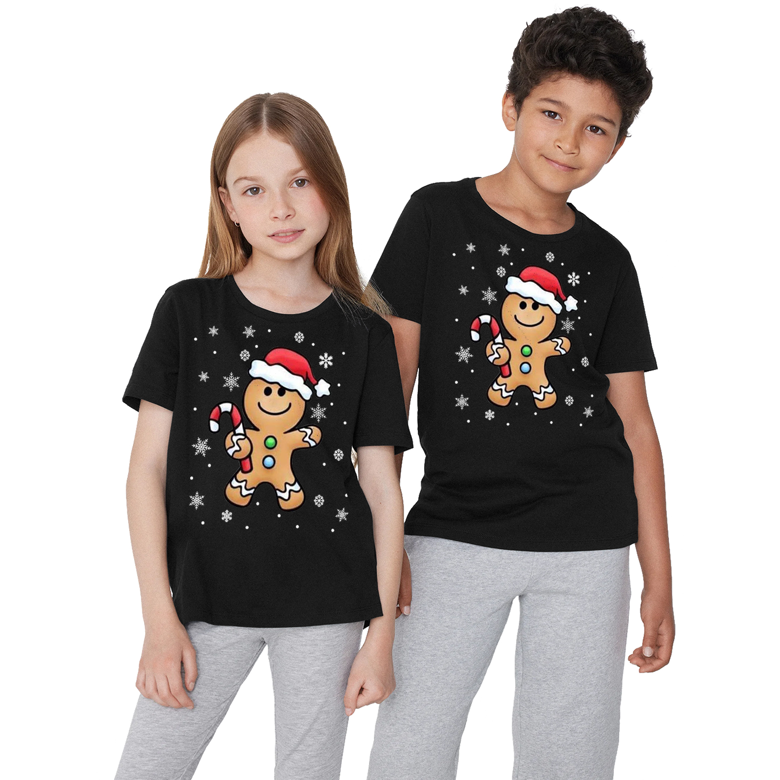 Kids Short Sleeve Crew Neck Gingerbread Hat Print T-Shirt