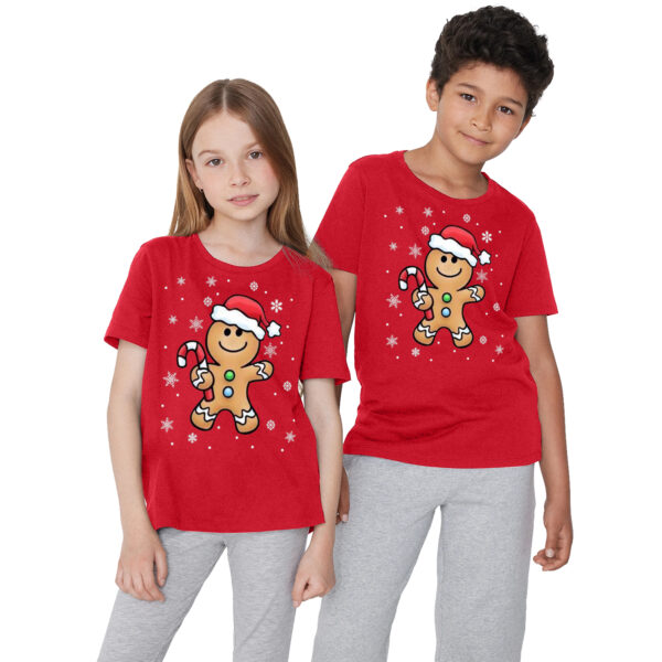Kids Short Sleeve Crew Neck Red Gingerbread Hat Print T-Shirt