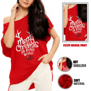 Women’s Curved Hem Red Deer Filthy Animal Print T-Shirt