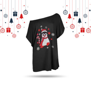 Women’s Curved Hem Deer Penguin Snowflake Print T-Shirt