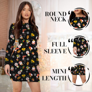 Angel And Snowman Printed Xmas Bodycon Dress