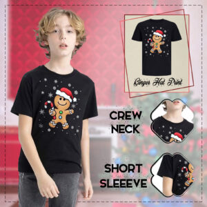 Kids Short Sleeve Crew Neck Gingerbread Hat Print T-Shirt