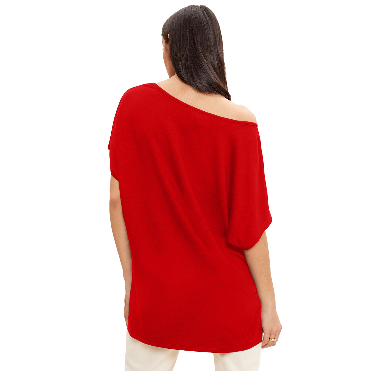 Second image of Women’s Curved Hem Red Snowman Print T-Shirt