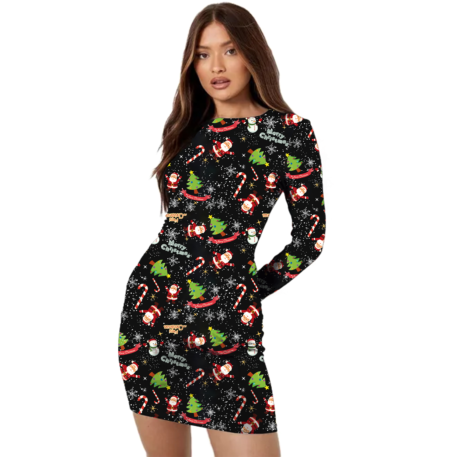Snowflake Galaxy Printed Xmas Bodycon Dress