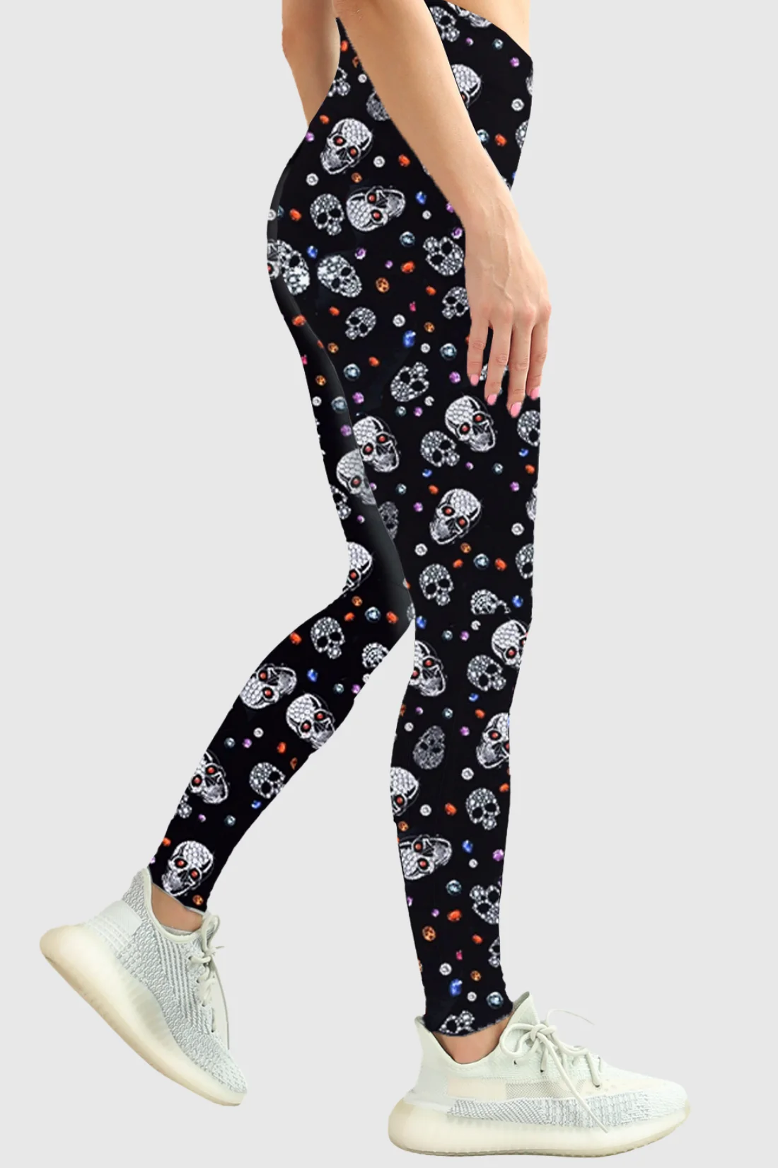 Women's Bejeweled Skull and Diamonds Print Leggings