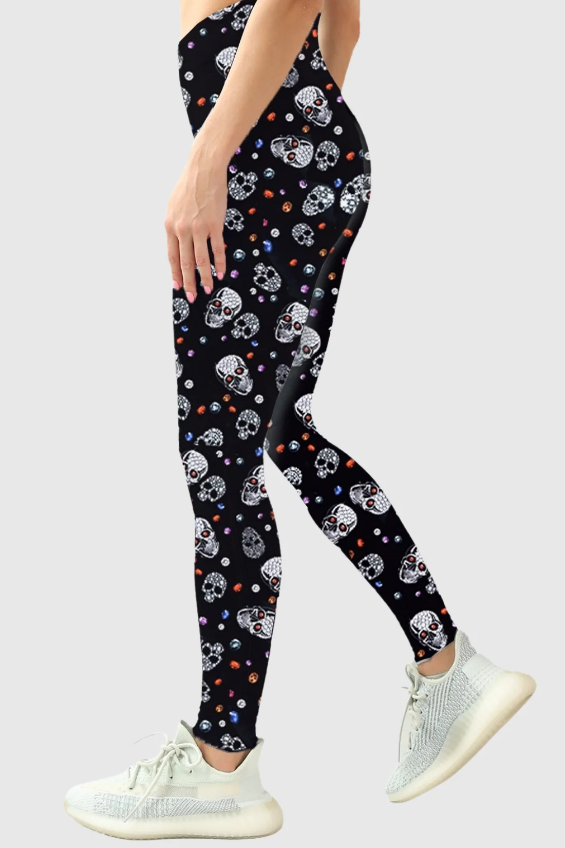 Women's Bejeweled Skull and Diamonds Print Leggings