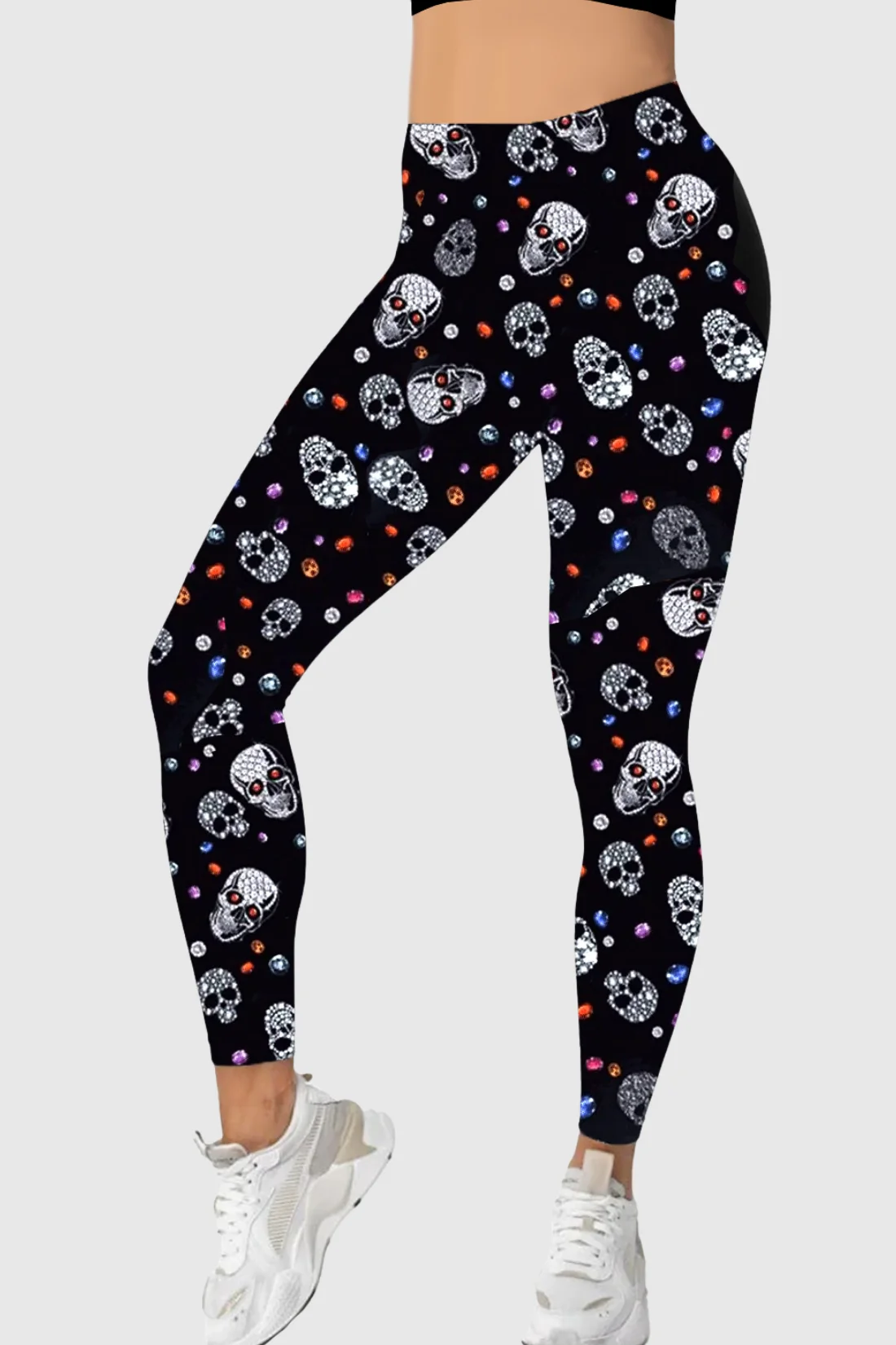 Women's Bejeweled Skull and Diamonds Print Leggings