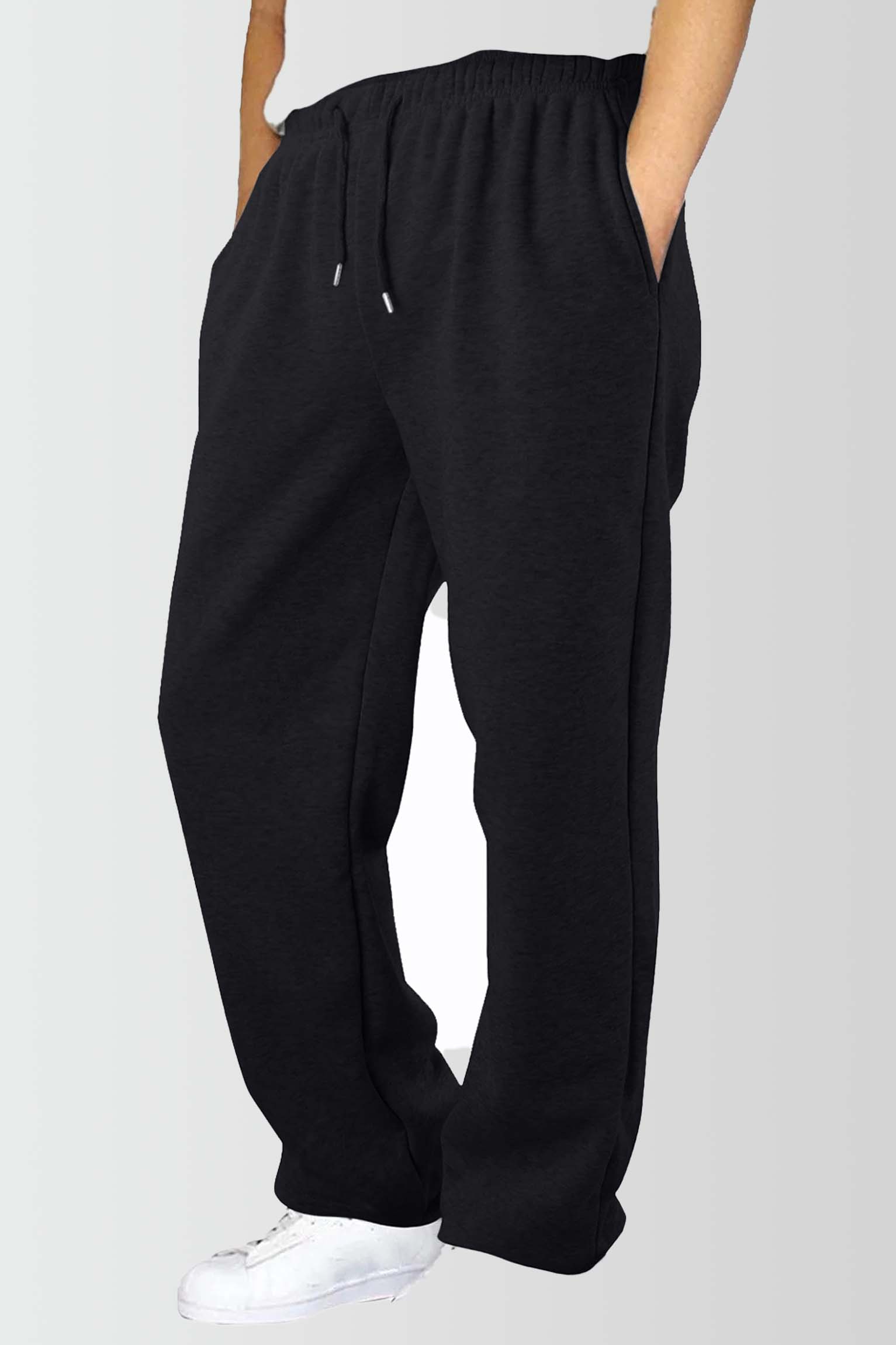 Men's Fleece Joggers with Open Hem & Pockets– Black