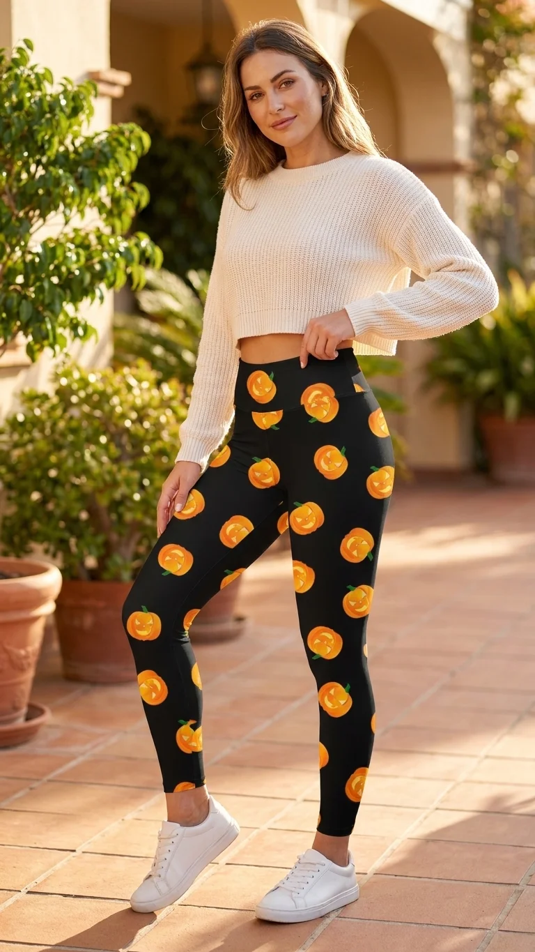 Face Pumpkins Print Leggings