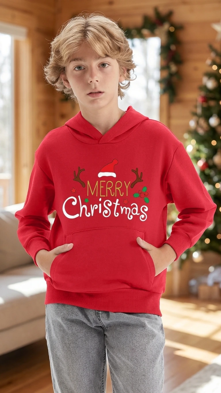 Kids Merry Xmas Holly Hoodie