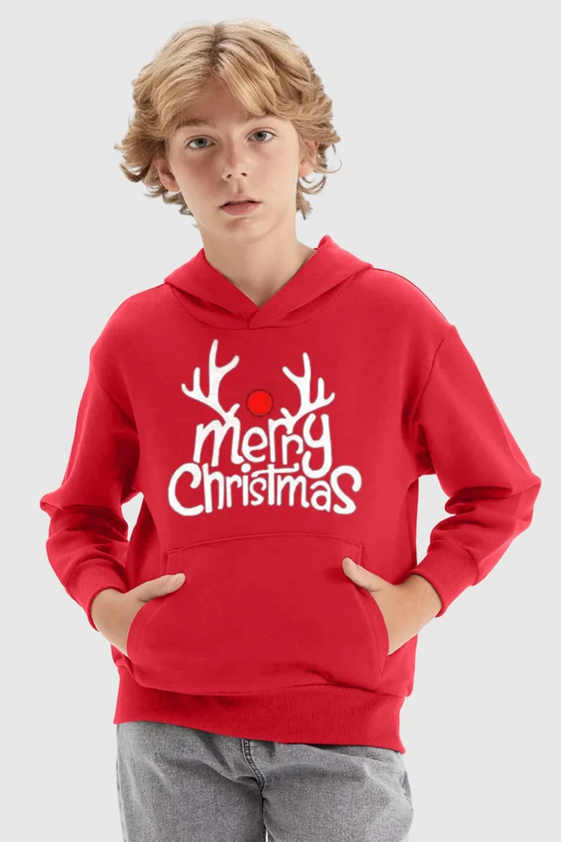 Kids Merry Xmas Antler Hoodie