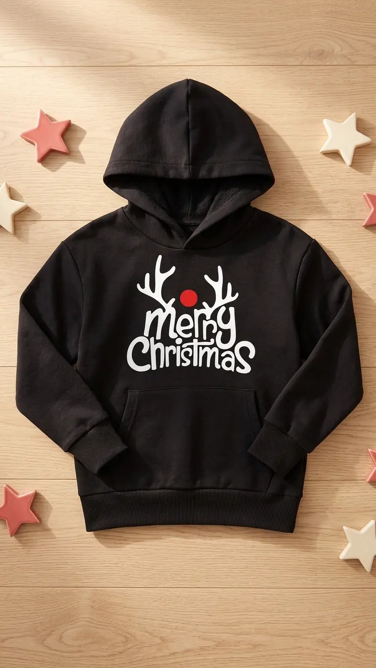 Kids Merry Xmas Antler Hoodie