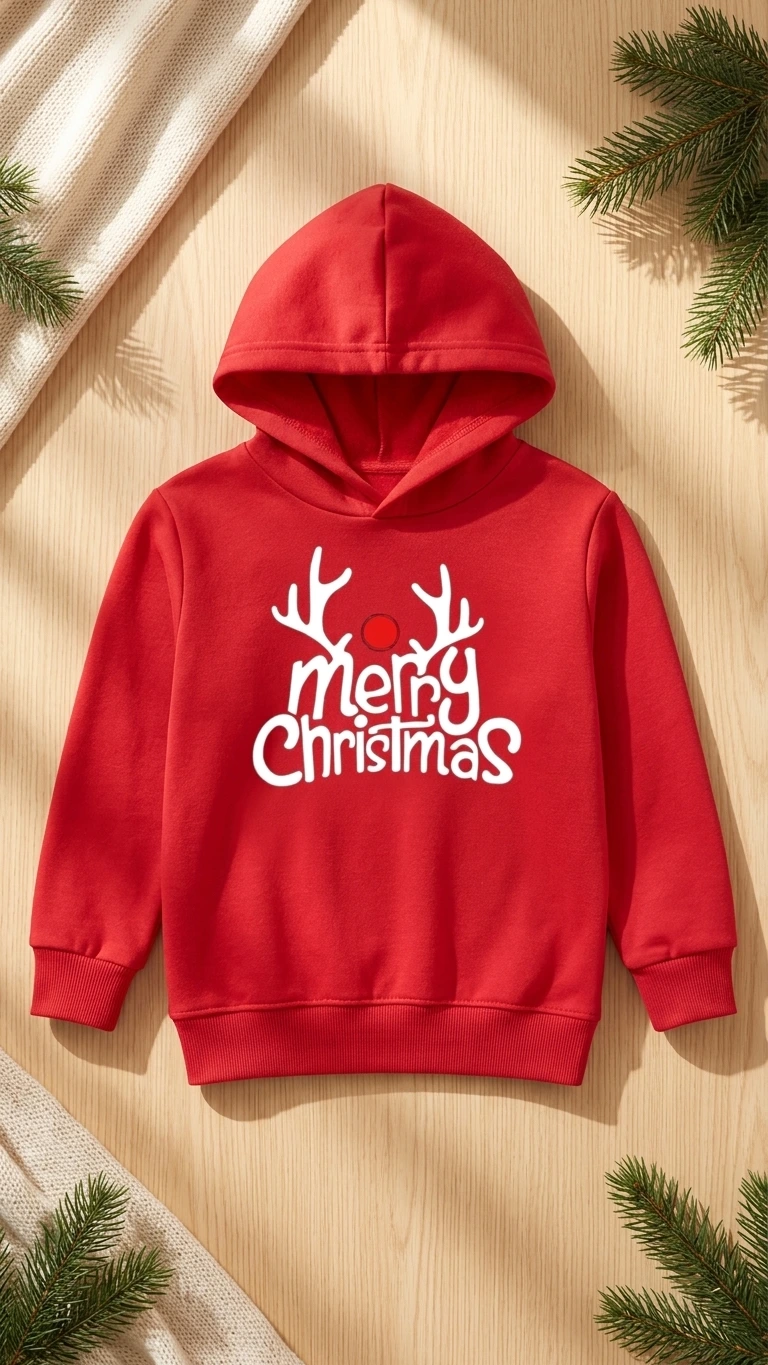 Kids Merry Xmas Antler Hoodie
