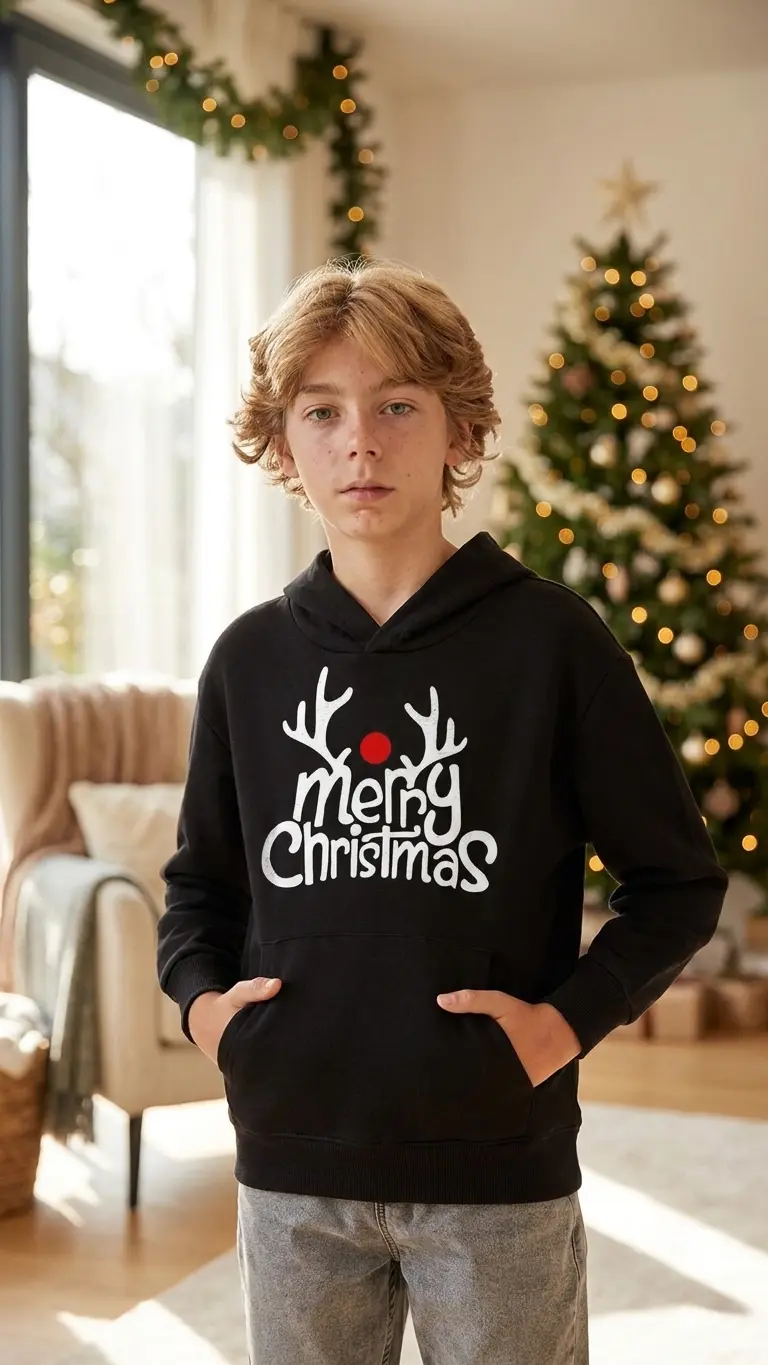 Kids Merry Xmas Antler Hoodie